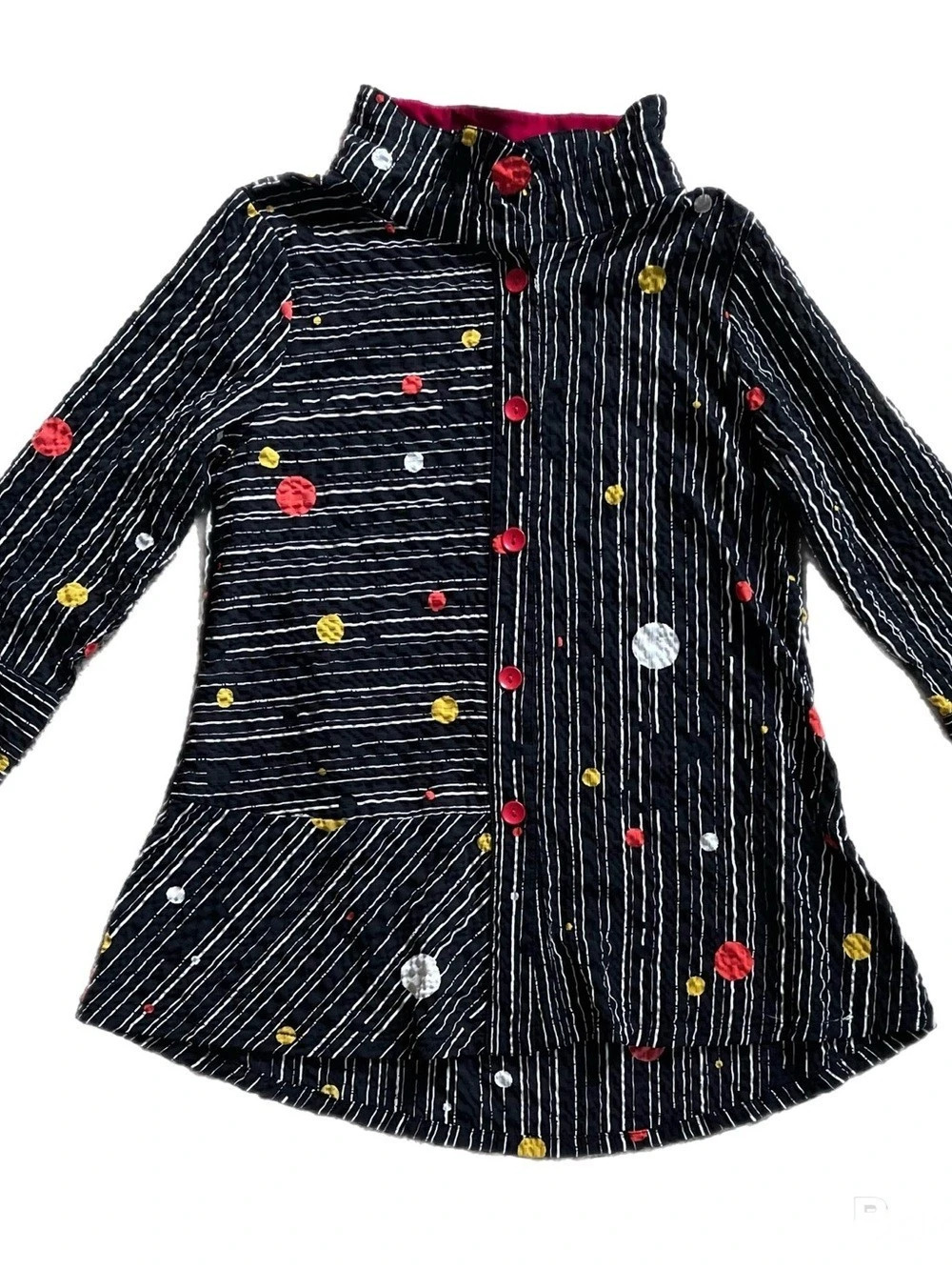 Ela Marie Striped Polka Dot Blouse Black & Red Size Medium